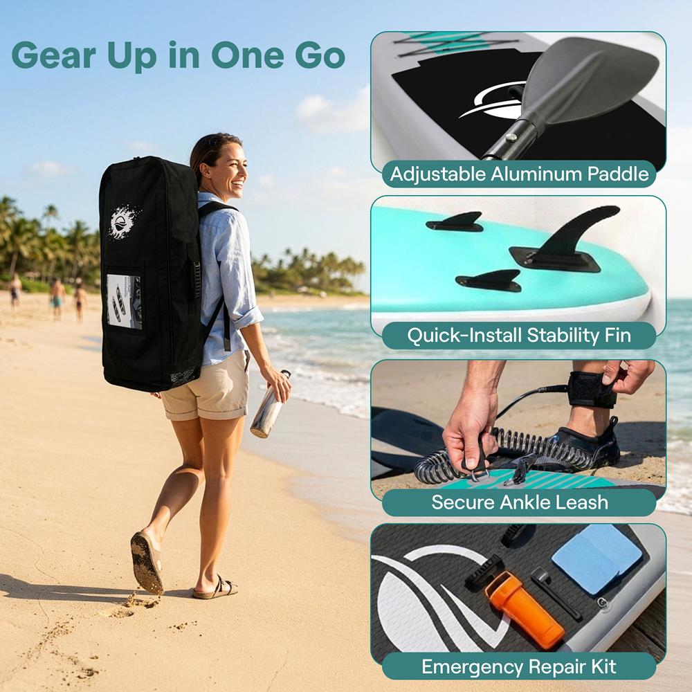 Inflatable Paddle Board, Stable Design, Non-Slip EVA Deck Pad, Teal