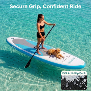 Inflatable Paddle Board, Stable Design, Non-Slip EVA Deck Pad, Blue