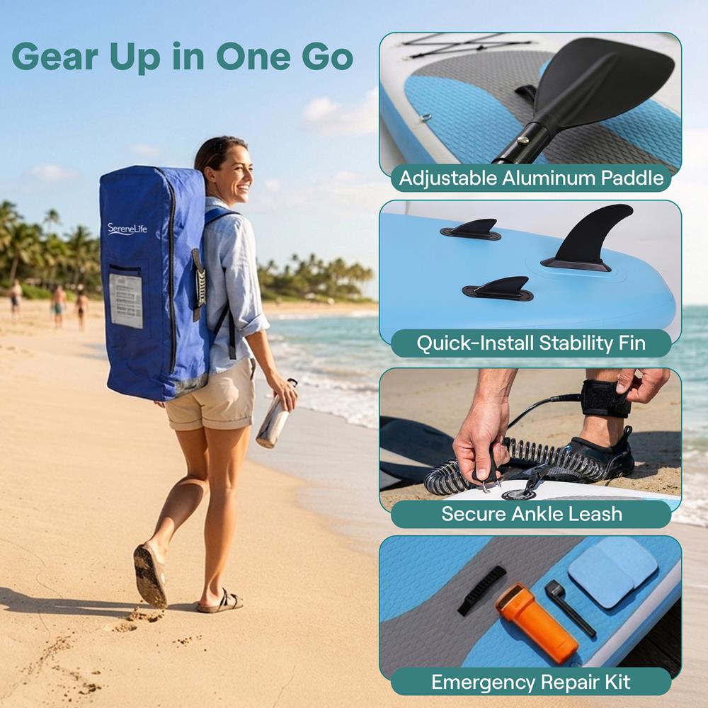 Inflatable Paddle Board, Stable Design, Non-Slip EVA Deck Pad, Blue