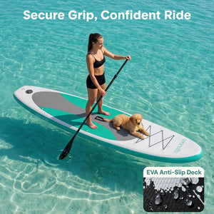 Free-Flow Welded Inflatable Stand-Up Paddle-Board With Double-Action Hand Pump, 3-Shaft Aluminum Paddle, Leash, Fin, Repair Kit And Backpack (Black)