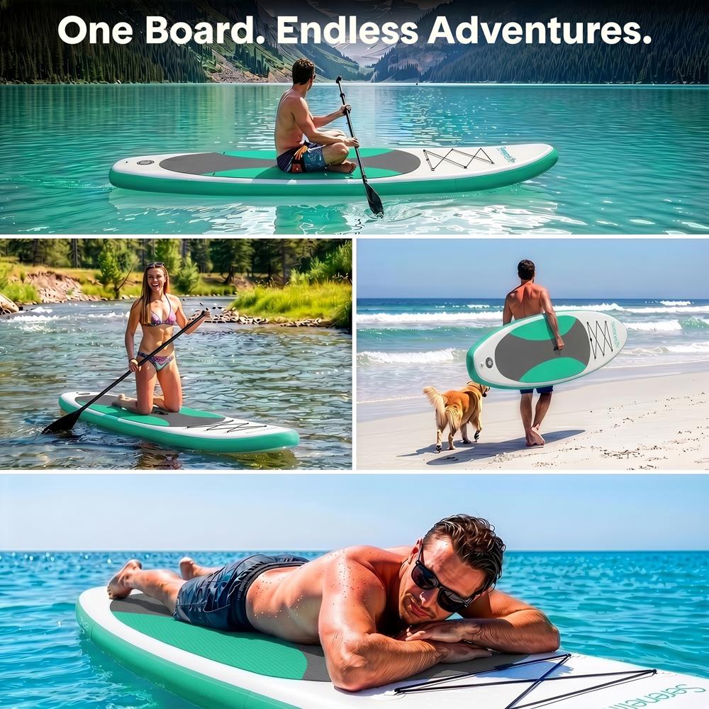 Free-Flow Welded Inflatable Stand-Up Paddle-Board With Double-Action Hand Pump, 3-Shaft Aluminum Paddle, Leash, Fin, Repair Kit And Backpack (Black)