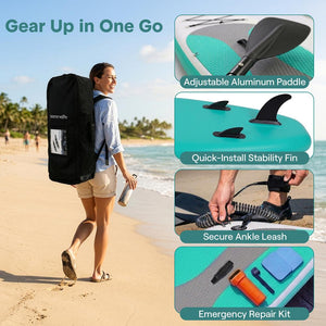 Free-Flow Welded Inflatable Stand-Up Paddle-Board With Double-Action Hand Pump, 3-Shaft Aluminum Paddle, Leash, Fin, Repair Kit And Backpack (Black)