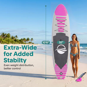 Inflatable Paddle Board - Stable Non-Slip Deck, 10'6", PVC, 350 lbs Capacity