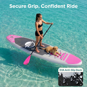 Inflatable Paddle Board - Stable Non-Slip Deck, 10'6", PVC, 350 lbs Capacity