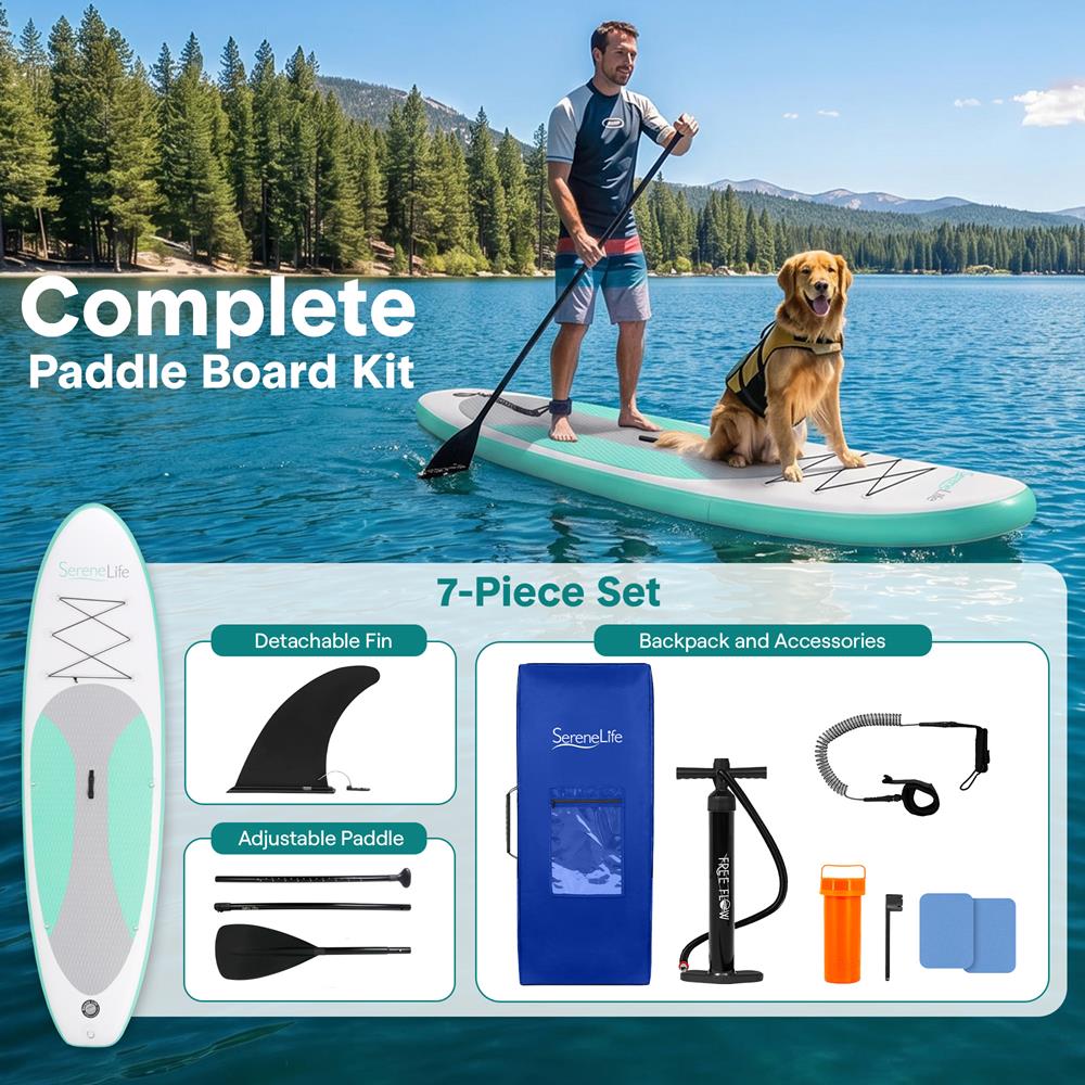 Inflatable Paddle Board - Stable Non-Slip Deck, PVC, 10' Teal