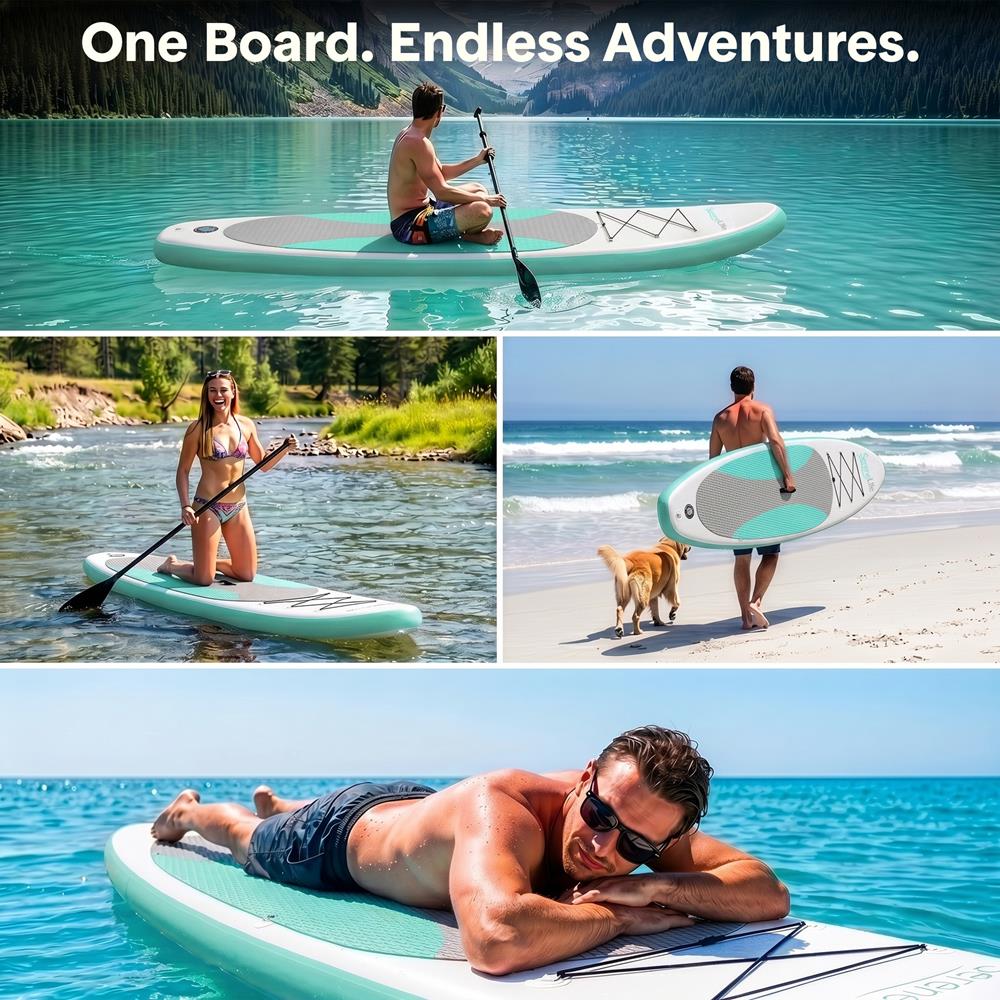 Inflatable Paddle Board - Stable Non-Slip Deck, PVC, 10' Teal