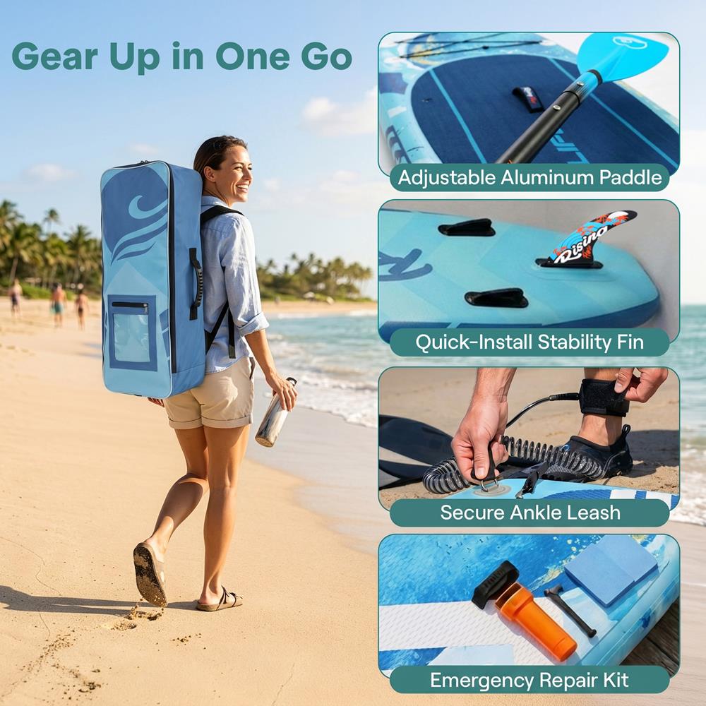 Inflatable Paddle Board - Stable Non-Slip Deck, 10'6", Portable, Blue
