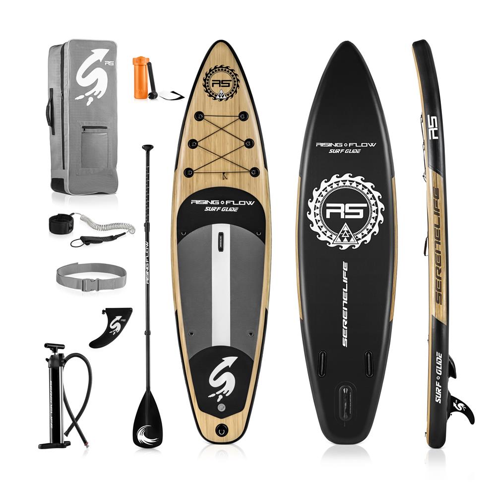 Rising Flow Inflatable Paddleboard Isup - Stand Up Water Paddle-Board W/ Accessories (Wood)