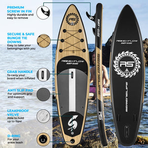 Rising Flow Inflatable Paddleboard Isup - Stand Up Water Paddle-Board W/ Accessories (Wood)