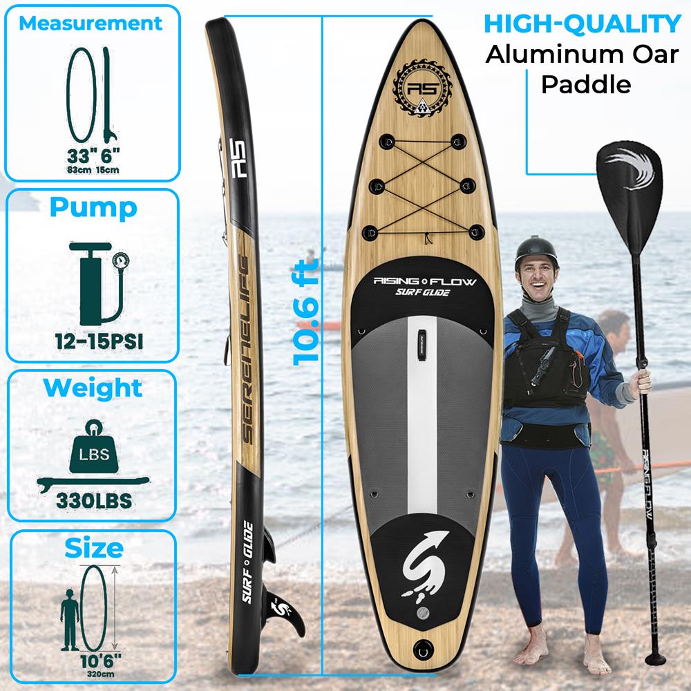 Rising Flow Inflatable Paddleboard Isup - Stand Up Water Paddle-Board W/ Accessories (Wood)