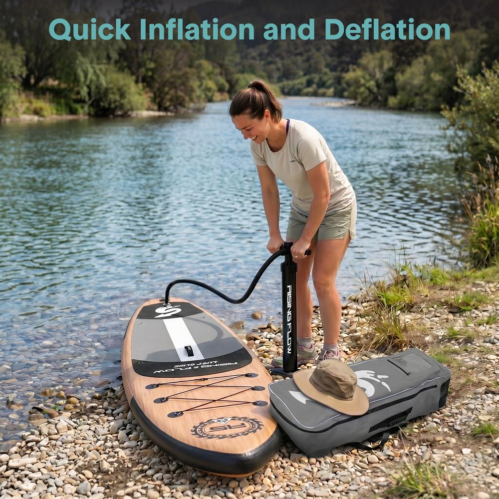 Inflatable Paddle Board - Stable Non-Slip Deck, 10'6", Wood Finish