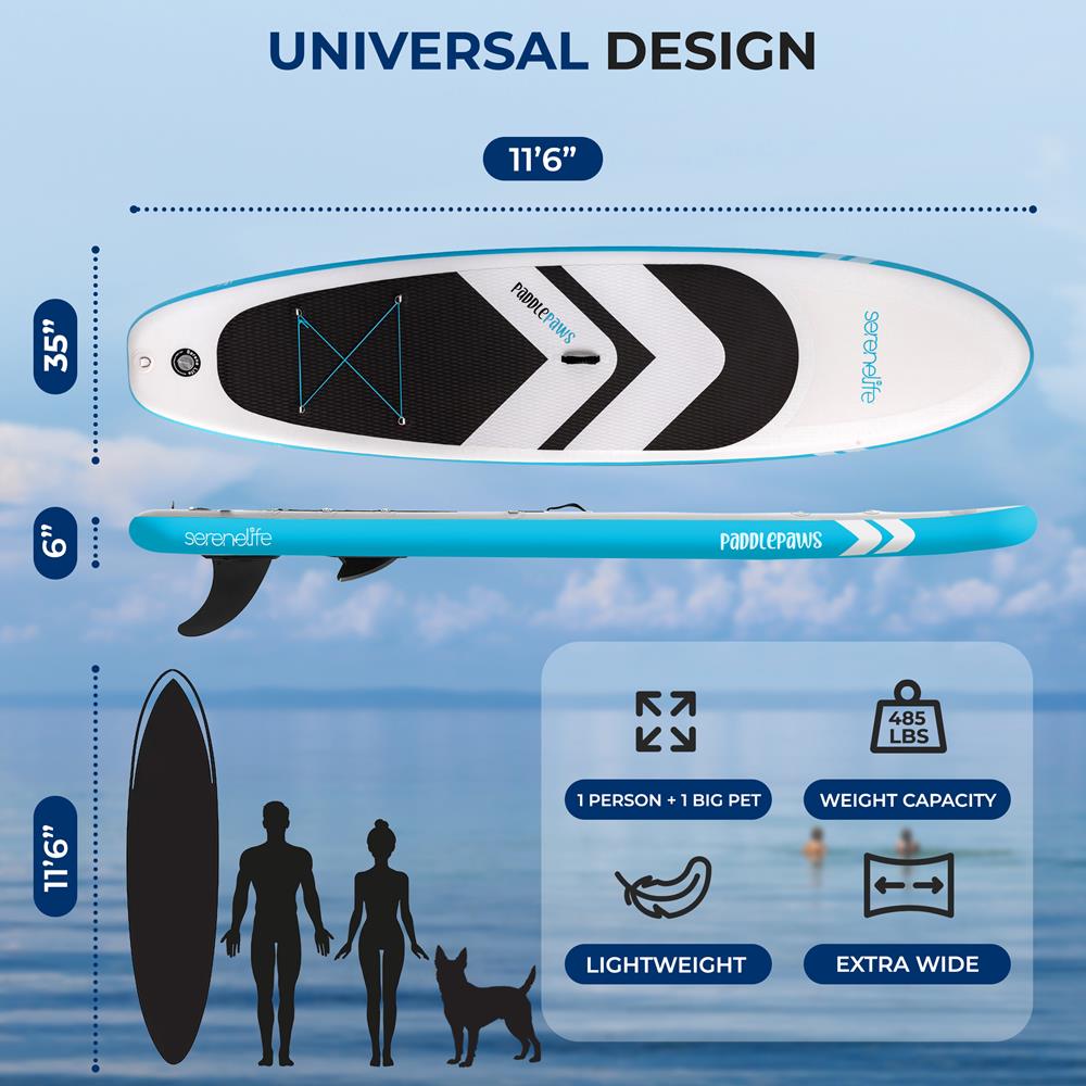 11'6" Inflatable SUP - Pet-Friendly, Stable Non-Slip EVA Deck, 485 lbs Capacity