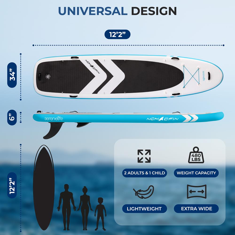 Inflatable Paddle Board 480 lbs Capacity Non-Slip Deck Pad 12'2"