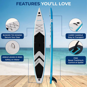 Free-Flow Stand-Up Paddle-Board - Woven Drop-Stitch And Double Layer Side Inflatable Sup With Double-Action Hand Pump, 3-Shaft Aluminum Paddle, Leash, Fin, Repair Kit, And Backpack (Black)