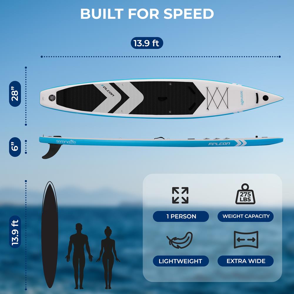 Free-Flow Stand-Up Paddle-Board - Woven Drop-Stitch And Double Layer Side Inflatable Sup With Double-Action Hand Pump, 3-Shaft Aluminum Paddle, Leash, Fin, Repair Kit, And Backpack (Black)