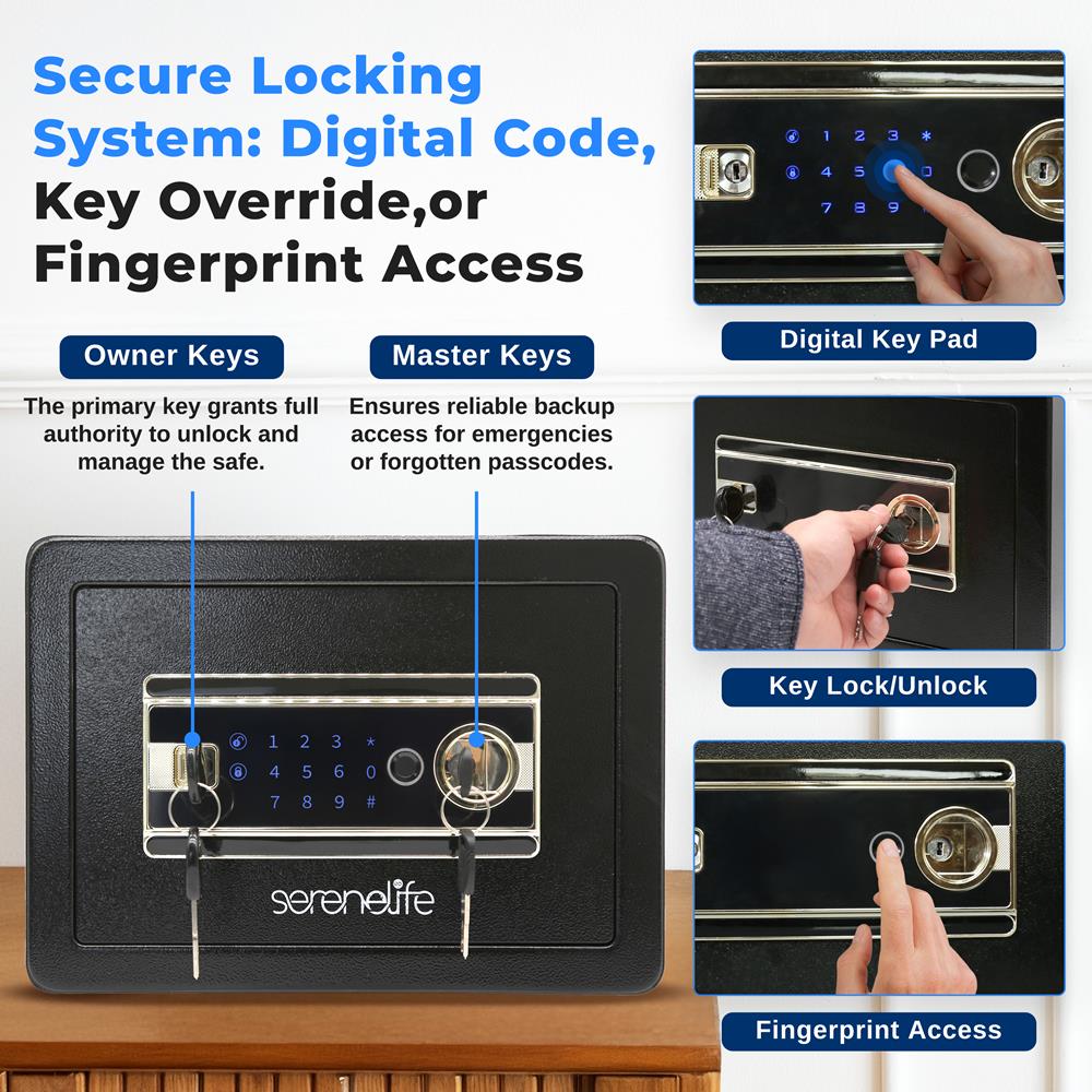 Fingerprint Safe 0.63 Cu Ft, Heavy-Duty Steel, Touchscreen, Black