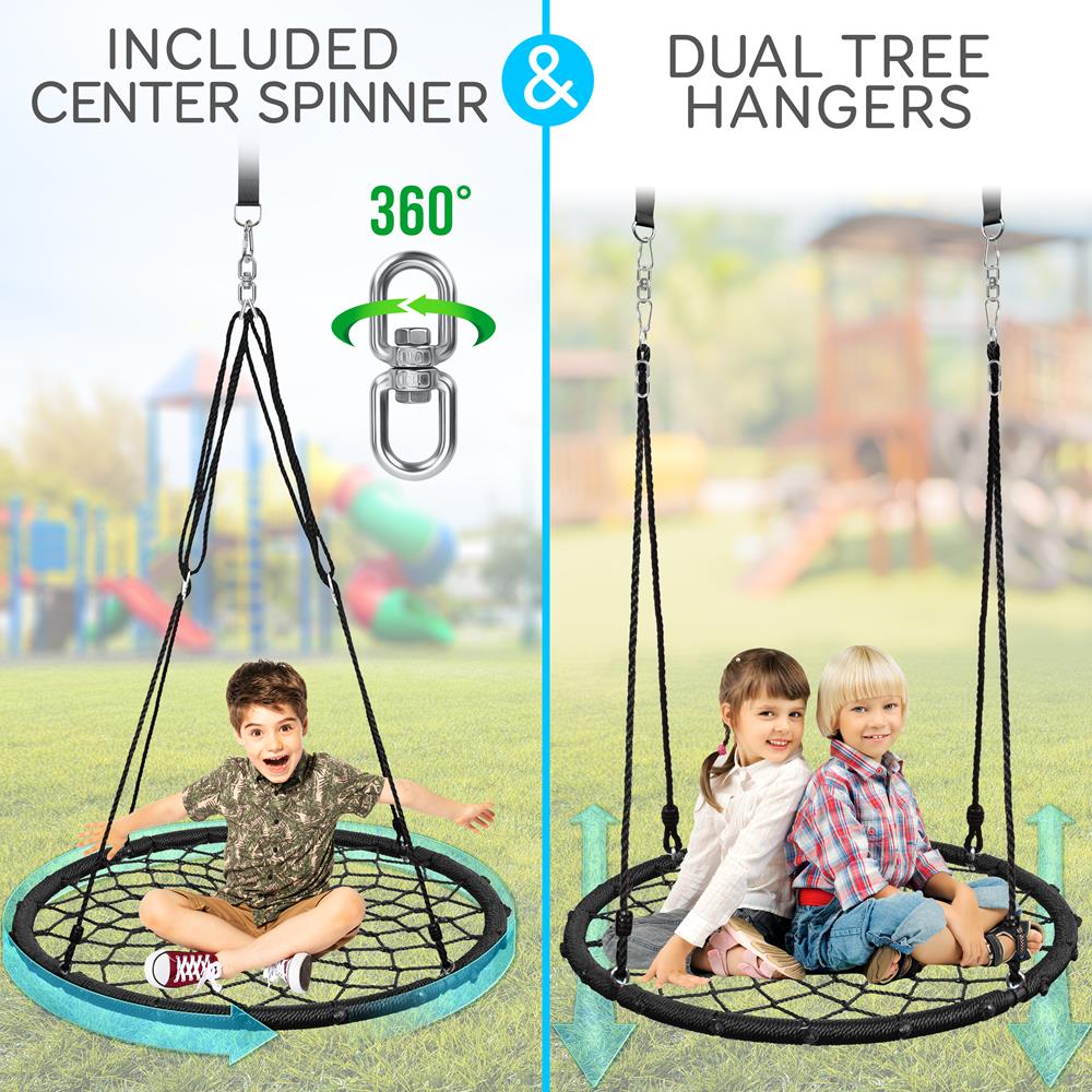 Outdoor Weave Web Swing For Kids - Indoor/Outdoor Swing, Heavy-Duty Circular Fractal Weave Web Tree Swing, Black