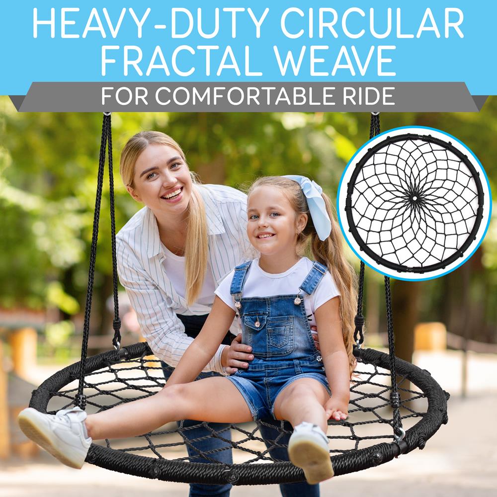 Outdoor Weave Web Swing For Kids - Indoor/Outdoor Swing, Heavy-Duty Circular Fractal Weave Web Tree Swing, Black