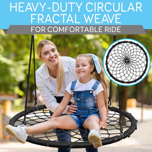 Outdoor Weave Web Swing For Kids - Indoor/Outdoor Swing, Heavy-Duty Circular Fractal Weave Web Tree Swing, Black