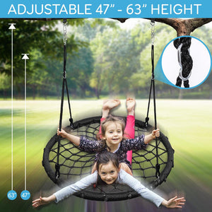 Outdoor Weave Web Swing For Kids - Indoor/Outdoor Swing, Heavy-Duty Circular Fractal Weave Web Tree Swing, Black