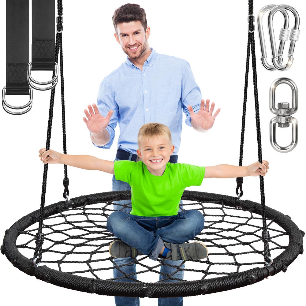 Outdoor Weave Web Swing For Kids - Indoor/Outdoor Swing, Heavy-Duty Circular Fractal Weave Web Tree Swing, Black