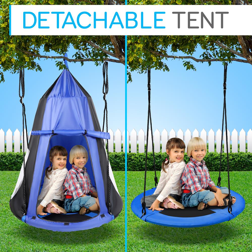 Children’S Tree Swing Tent - Indoor/Outdoor Hanging Rope Swing Hangout Kit (Blue)