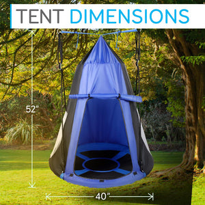 Children’S Tree Swing Tent - Indoor/Outdoor Hanging Rope Swing Hangout Kit (Blue)