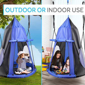 Children’S Tree Swing Tent - Indoor/Outdoor Hanging Rope Swing Hangout Kit (Blue)