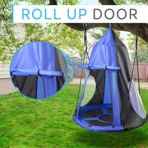 Children’S Tree Swing Tent - Indoor/Outdoor Hanging Rope Swing Hangout Kit (Blue)