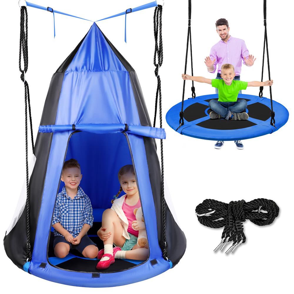 Children’S Tree Swing Tent - Indoor/Outdoor Hanging Rope Swing Hangout Kit (Blue)