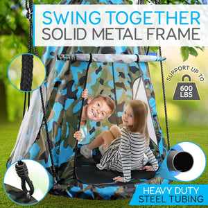 Children’S Tree Swing Tent - Indoor/Outdoor Hanging Rope Swing Hangout Kit (Camo)