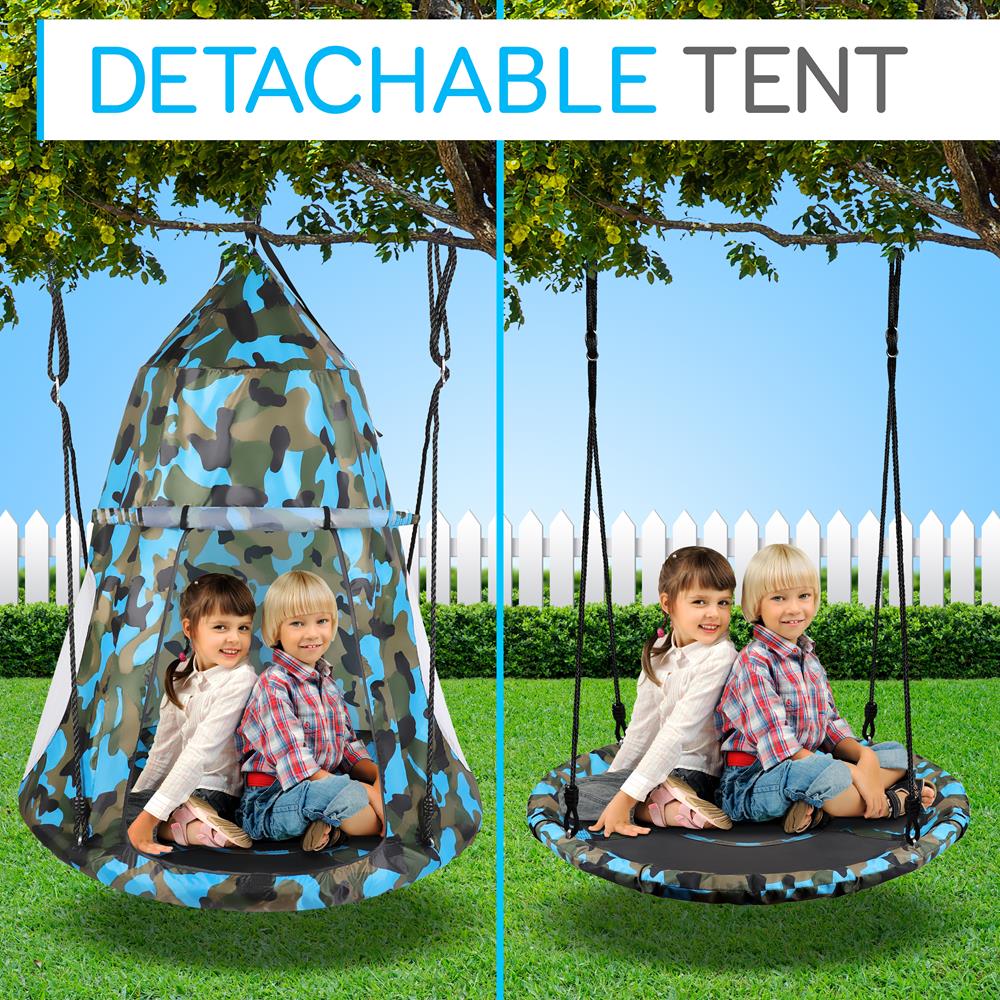 Children’S Tree Swing Tent - Indoor/Outdoor Hanging Rope Swing Hangout Kit (Camo)