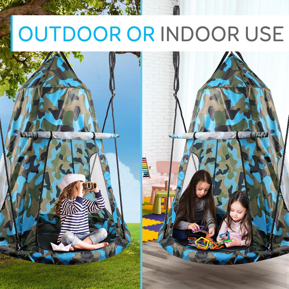 Children’S Tree Swing Tent - Indoor/Outdoor Hanging Rope Swing Hangout Kit (Camo)