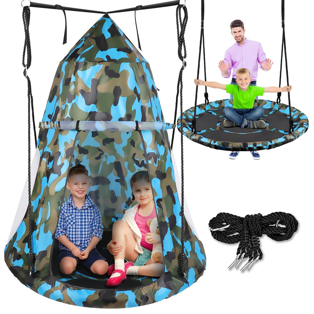 Children’S Tree Swing Tent - Indoor/Outdoor Hanging Rope Swing Hangout Kit (Camo)