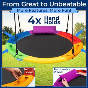 Saucer Swing 40" for Kids, Waterproof, Adjustable Ropes, Rainbow