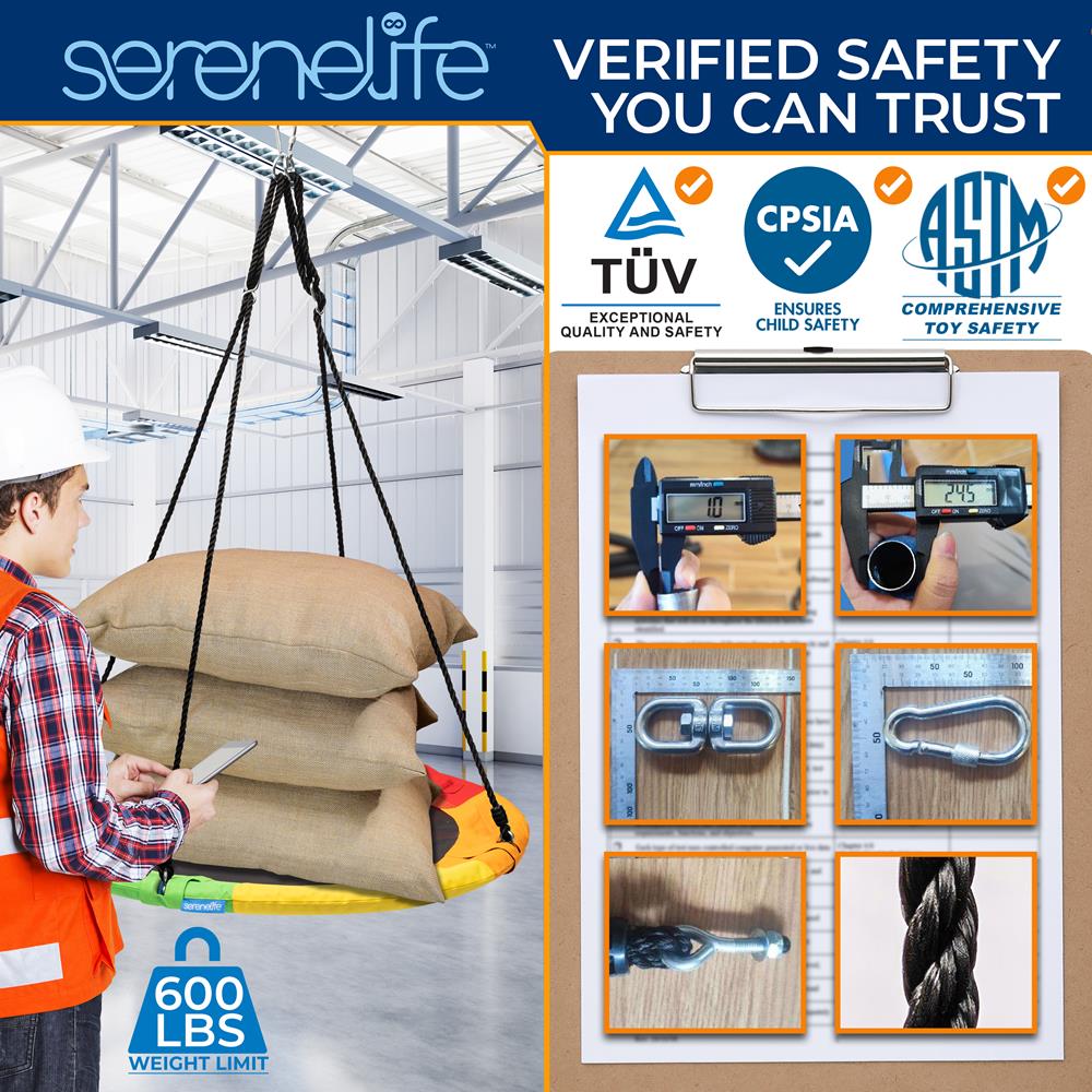 Saucer Swing 40" for Kids, Waterproof, Adjustable Ropes, Rainbow