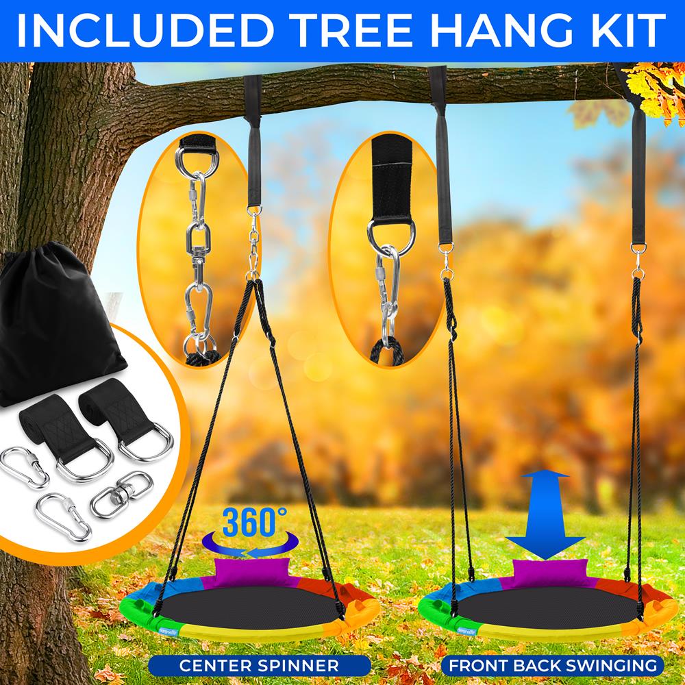 Saucer Swing 40" for Kids, Waterproof, Adjustable Ropes, Rainbow