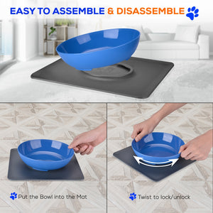 Non-Slip Twisty Dish - 2-In-1 Interlocking Bowl And Mat, Mess-Free Feeding Bowl For Cats And Dogs And Placement Locks Into Place With One Easy Twist