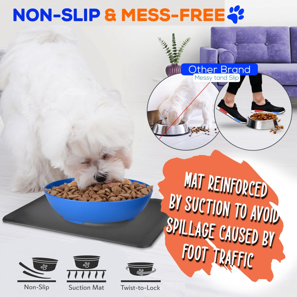 Non-Slip Twisty Dish - 2-In-1 Interlocking Bowl And Mat, Mess-Free Feeding Bowl For Cats And Dogs And Placement Locks Into Place With One Easy Twist