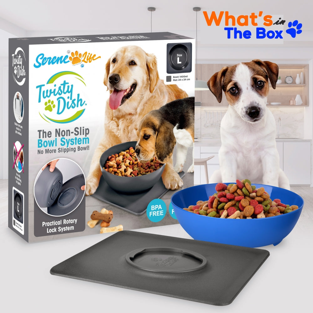 Non-Slip Twisty Dish - 2-In-1 Interlocking Bowl And Mat, Mess-Free Feeding Bowl For Cats And Dogs And Placement Locks Into Place With One Easy Twist