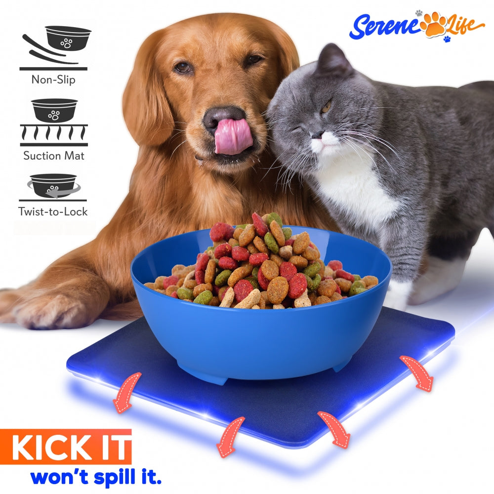 Non-Slip Twisty Dish - 2-In-1 Interlocking Bowl And Mat, Mess-Free Feeding Bowl For Cats And Dogs And Placement Locks Into Place With One Easy Twist