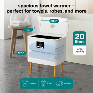 Rectangular Towel Warmer Bucket - Large Capacity Single Touch Towel & Blanket Warmer With Built-In Wifi Capability (White)
