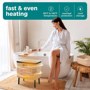 Rectangular Towel Warmer Bucket - Large Capacity Single Touch Towel & Blanket Warmer With Built-In Wifi Capability (Black)