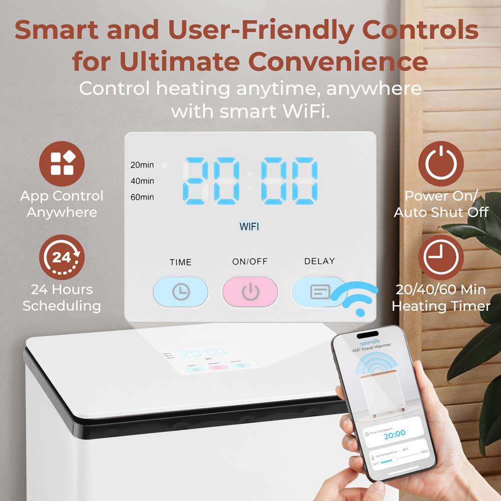 WiFi Towel Warmer - Spa Comfort, Auto Shut-Off, Stainless Steel