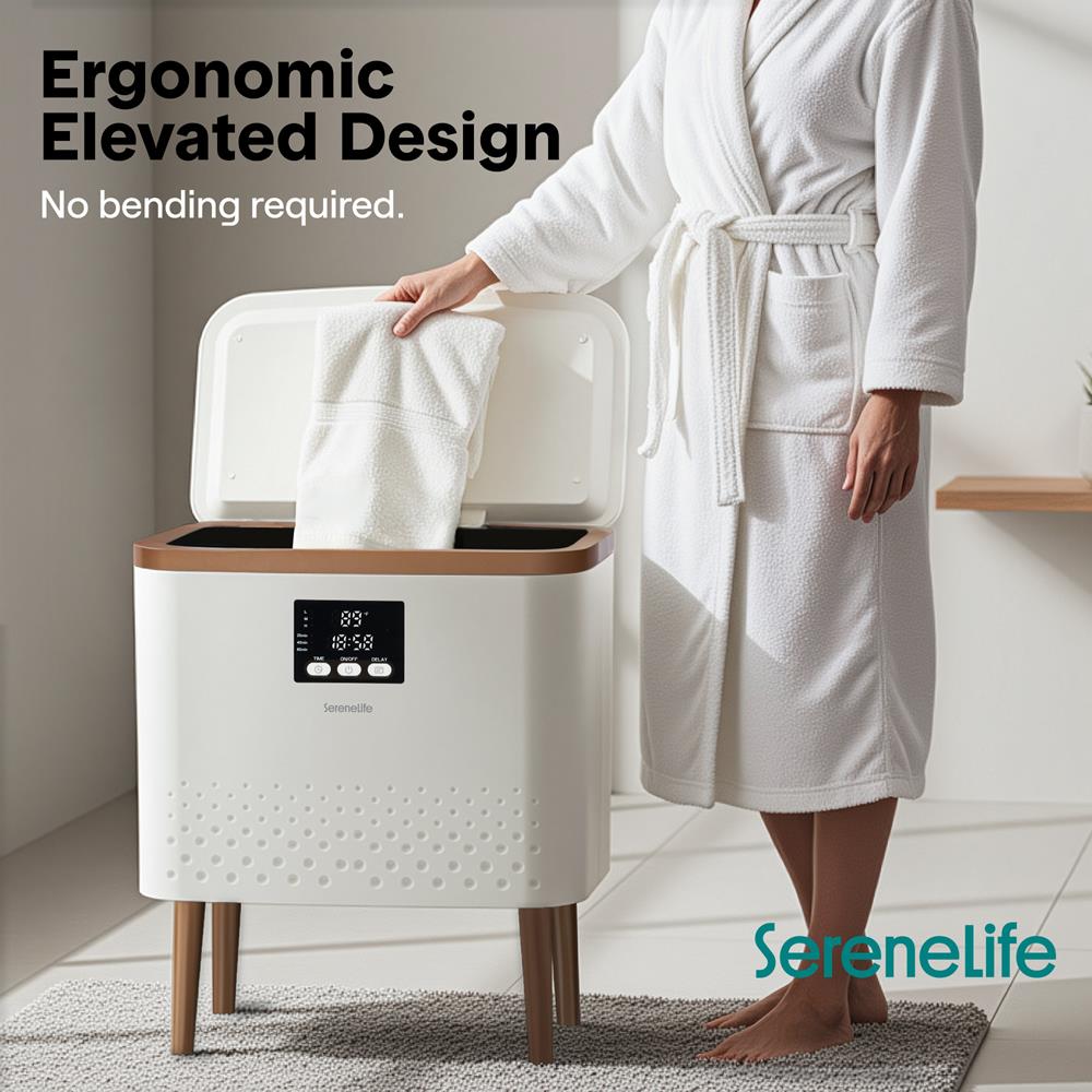 Serenelife Rectangular Towel Warmer Bucket - Large Capacity Single Touch Towel & Blanket Warmer (Gold)