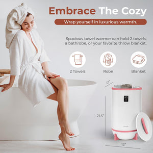 Single Touch Towel & Blanket Warmer With Fragrant Disc Holder And Led Ring (Pink)