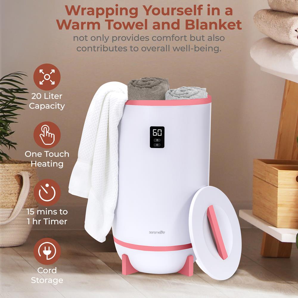 Single Touch Towel & Blanket Warmer With Fragrant Disc Holder And Led Ring (Pink)