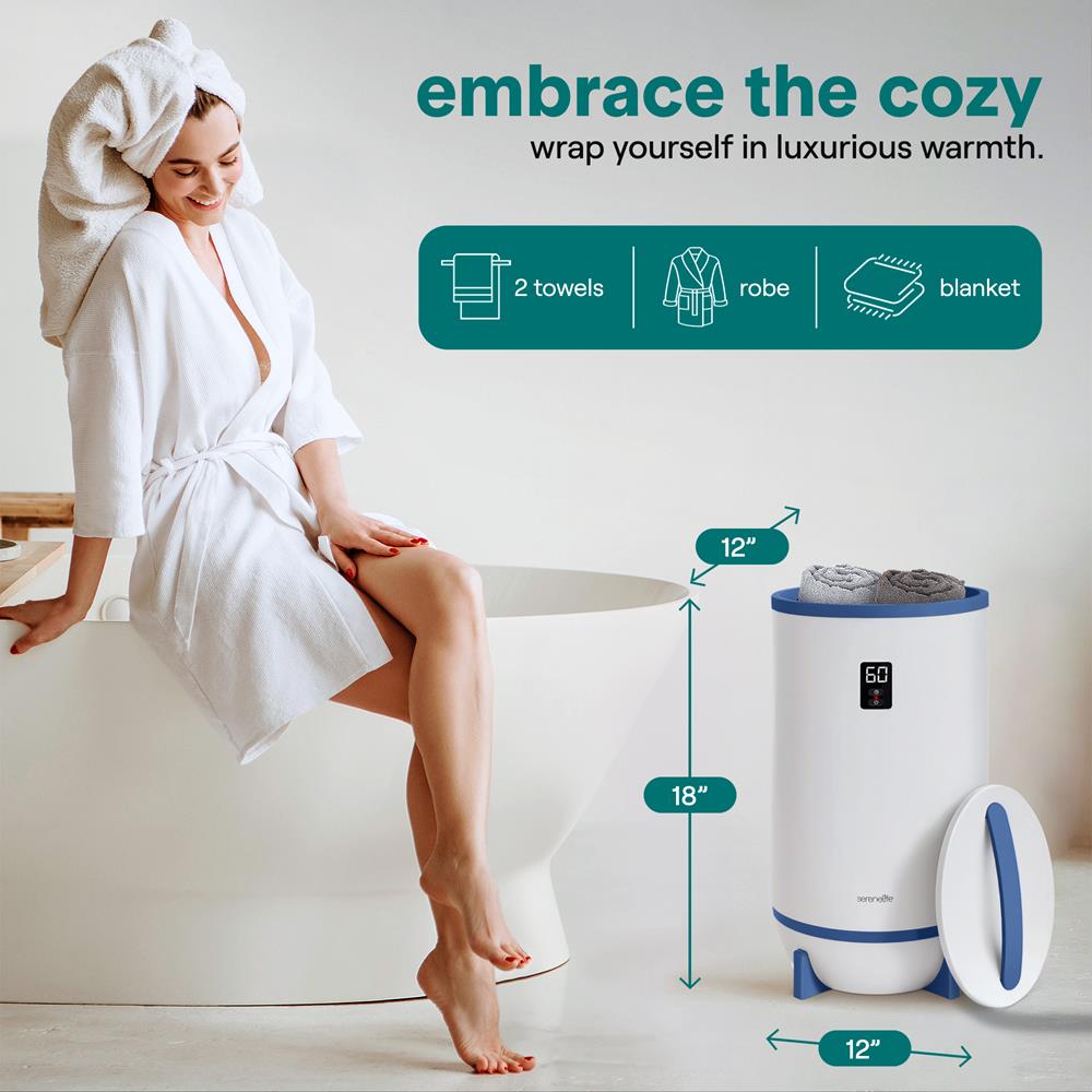 Single Touch Towel & Blanket Warmer With Fragrant Disc Holder And Led Ring (Blue)