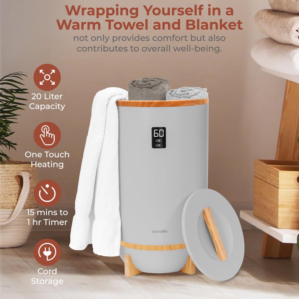 Single Touch Towel & Blanket Warmer With Fragrant Disc Holder And Led Ring (Gray)