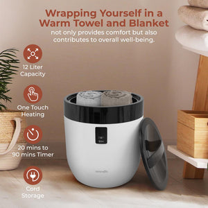 Towel Warmer Bucket, Auto Shut-Off, 12L Capacity, Adjustable Timer